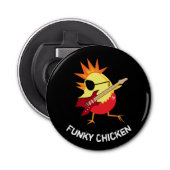 Funny Funky Chicken Playing Guitar Button Flesopener (Voorkant)