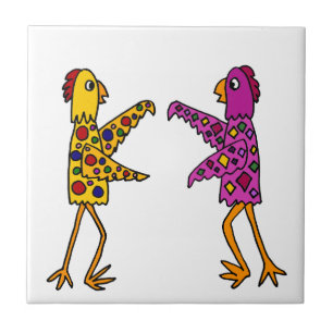 Funny Funky Chickens Dancing Tegeltje