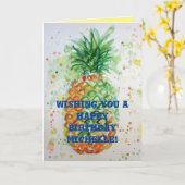 Funny Funky Pineappy Fruit humour Carte d'annivers (Fleur jaune)