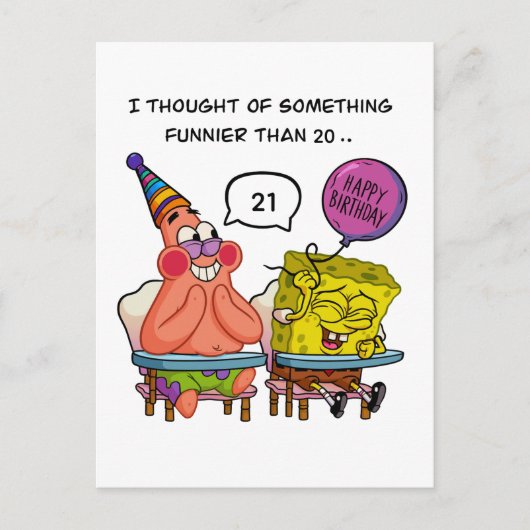 Funny "Funnier Than 20" Birthday with SpongeBb Briefkaart (Voorkant)