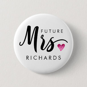 Funny future MRS. Typografie roze waterverf hart Ronde Button 5,7 Cm