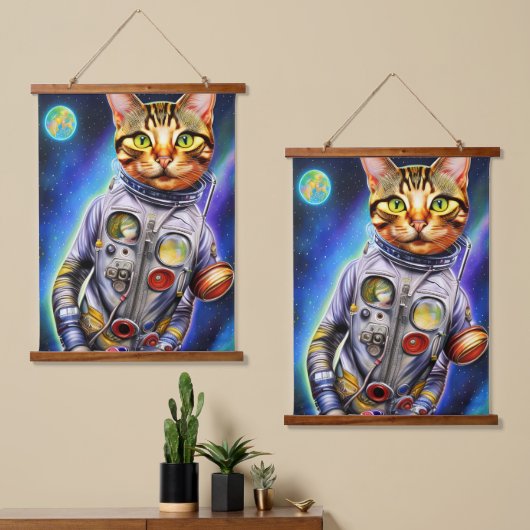 Funny Futuristic Astronaut Cat Hangend Wandkleed (Asymmetrisch)