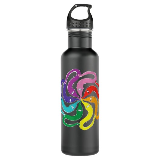 Funny Fuzzy Worm op een String Meme Rainbow Mandal Waterfles (Voorkant)