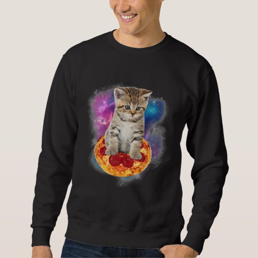 Funny Galaxy Cat Space Cat Eat Pizza and Taco Trui (Voorkant)