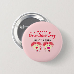 Funny Galentines Day Beste vrienden Blush Pink Ronde Button 5,7 Cm