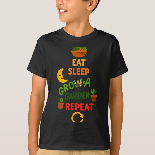 Funny Game Eat Sleep Grow A Garden Repeat Gamer De T-shirt (Voorkant)