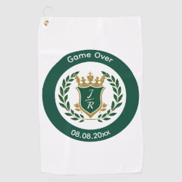 Funny "Game Over" Wedding Monogram Crest Classic Golfhanddoek