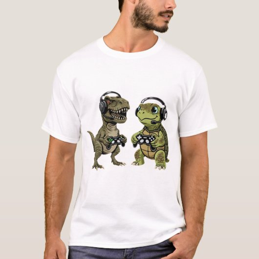 Funny Gamer T Rex Turtle Dinosaur Retro Gaming T-shirt (Voorkant)