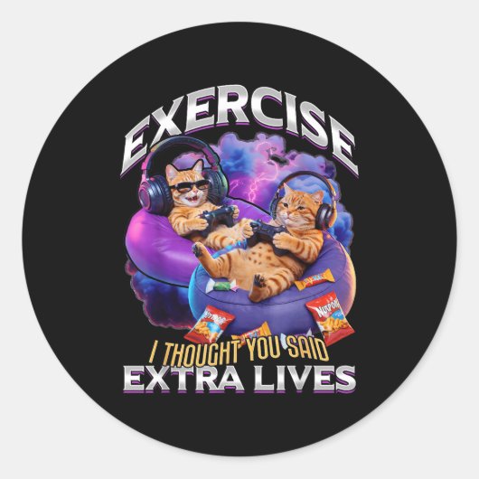 Funny Gaming Gamer Cat  Ronde Sticker (Voorkant)