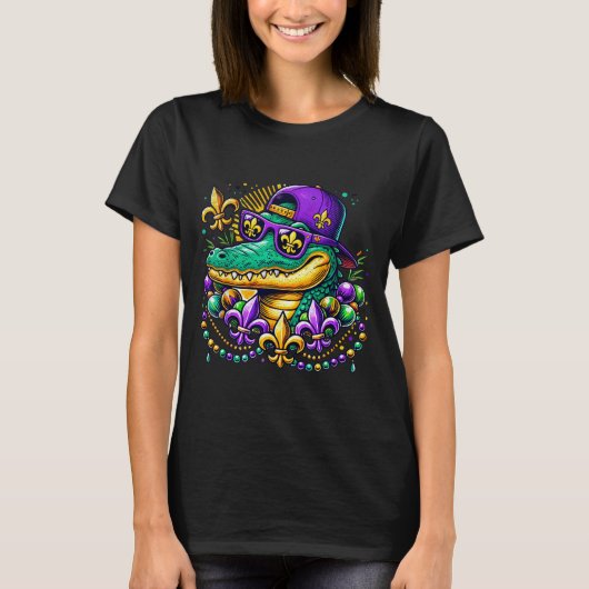 Funny Gator Mardi Gras  T-shirt (Voorkant)