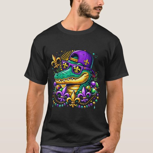 Funny Gator Mardi Gras  T-shirt (Voorkant)
