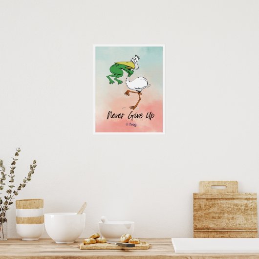 Funny geeft nooit op #Frog Choking Bird Poster (Keuken)