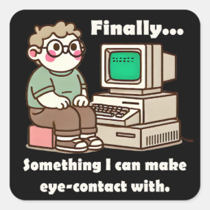 Funny Geek Cartoon – Nerd Humor Computer Lover Vierkante Sticker
