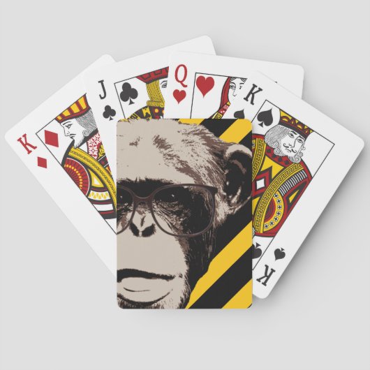 Funny Geek Chimp in Glasses Stripes Pokerkaarten (Achterkant)
