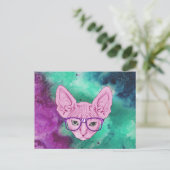 Funny Geeky Cat over Waterverf Backgroun Briefkaart (Staand voorkant)