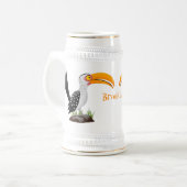 Funny gele paardenvogel cartoon bierpul (Voorkant links)