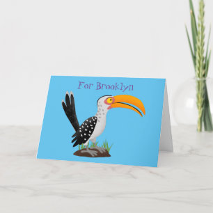 Funny gele paardenvogel cartoon kaart
