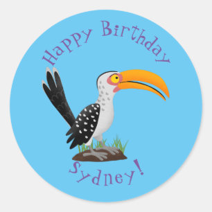 Funny gele paardenvogel cartoon ronde sticker
