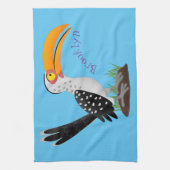 Funny gele paardenvogel cartoon theedoek (Verticaal)