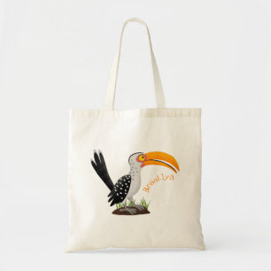 Funny gele paardenvogel cartoon tote bag