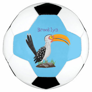 Funny gele paardenvogel cartoon voetbal