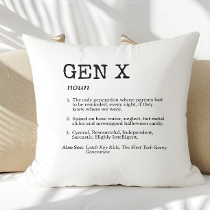 Funny Gen X Definition Zwart Typografie Kussen