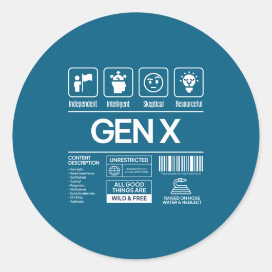Funny Generation X Characteristics Mens Navy Ronde Sticker (Voorkant)