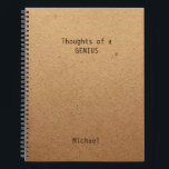 Funny Genius Carnet de bureau personnalisé<br><div class="desc">Funny Genius Personalized Office Notes Carnet présente le texte "Pensées d'un génie" avec votre nom personnalisé ci-dessous sur un arrière - plan de papier artisanal rustique neutre par rapport au genre. Personnalisez en modifiant le texte dans la zone de texte fournie. Conçu pour vous par ©Evco Studio www.zazzle.com/store/evcostudio</div>