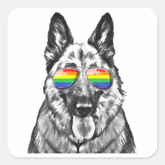 Funny German shepherd Dog Gay Pride Flag Sunglasse Vierkante Sticker