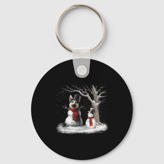 Funny German Shepherd Dog In The Snow Tree Christm Sleutelhanger (Voorkant)