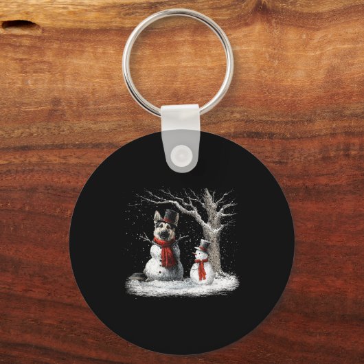 Funny German Shepherd Dog In The Snow Tree Christm Sleutelhanger (Voorkant)