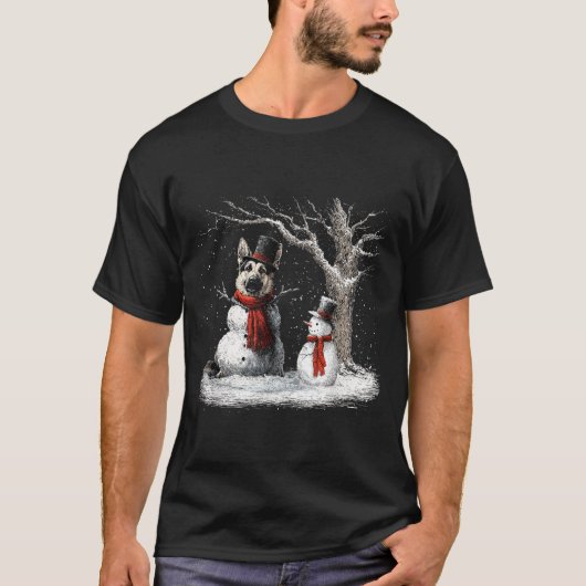 Funny German Shepherd Dog In The Snow Tree Christm T-shirt (Voorkant)
