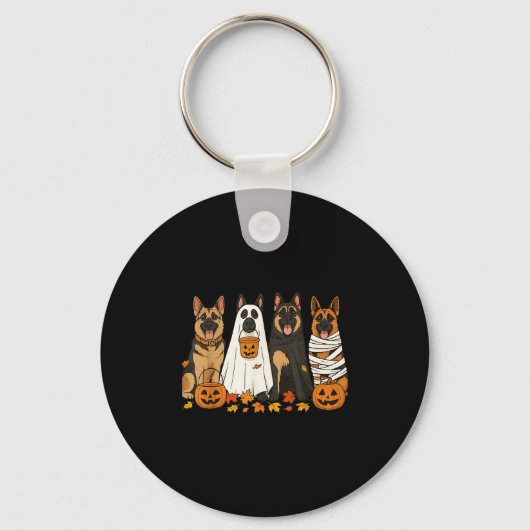 Funny German Shepherd Dogs Dressed As Ghost Soky H Sleutelhanger (Voorkant)