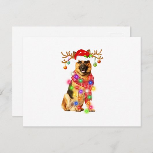 Funny German Shepherd Santa Hat Xmas Lights Gift D Aankondigingskaart (Voorkant / Achterkant)