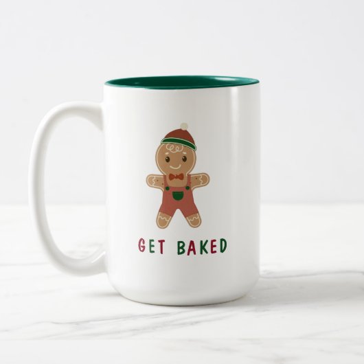 Funny Get Gingerbrood Man Holiday Quote Tweekleurige Koffiemok (Links)