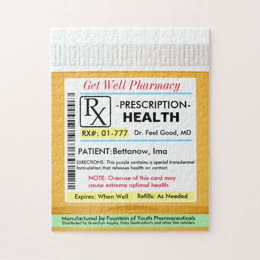 Funny Get Well Prescription Bottle Legpuzzel (Verticaal)