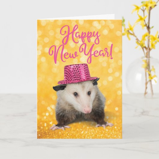 Funny Geweldige Possum New Years Kaart (Gele Bloem)