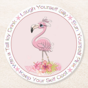 Funny Gezegde Roze Flamingo Waterverf Illustratie Ronde Kartonnen Onderzetter