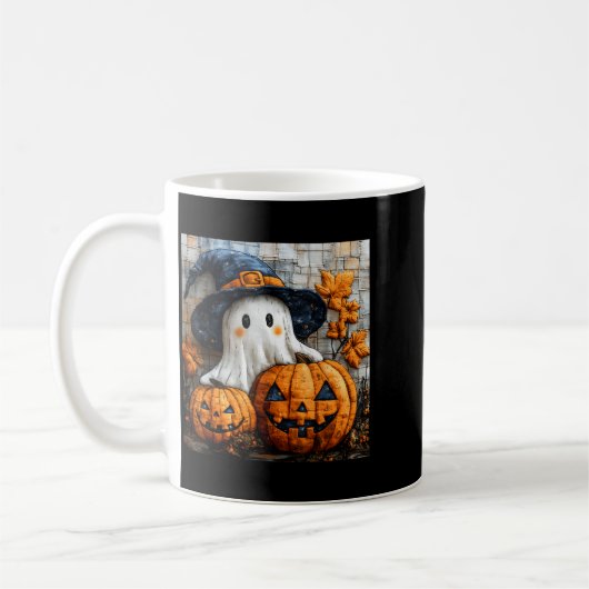 Funny Ghost Pumpkin Cute Halloween Patchwork Art Koffiemok (Links)