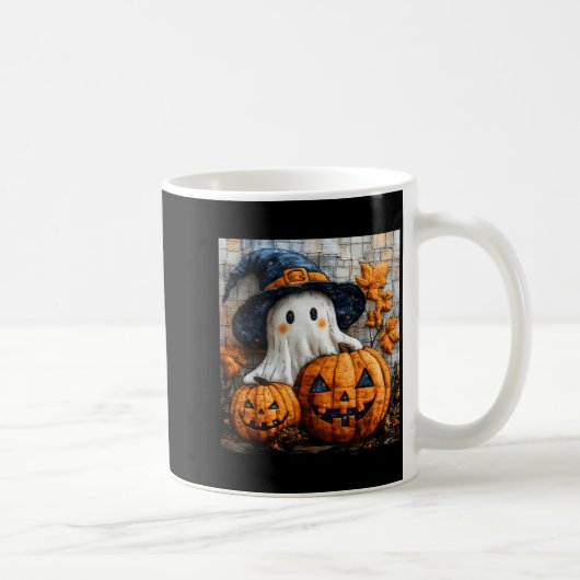 Funny Ghost Pumpkin Cute Halloween Patchwork Art Koffiemok (Rechts)