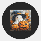 Funny Ghost Pumpkin Cute Halloween Patchwork Art Ronde Sticker (Voorkant)