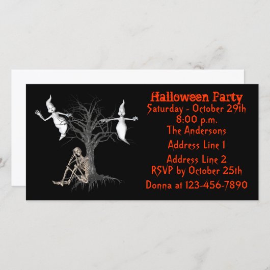 Funny Ghosts Skeleton Halloween Invite (Voorkant / Achterkant)