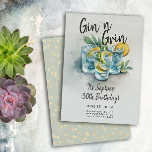 Funny Gin n Grin Drinken Party Modern 30th Birthda Kaart
