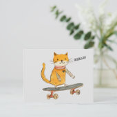 Funny Ginger Cat Skateboard Carte postale (Debout devant)
