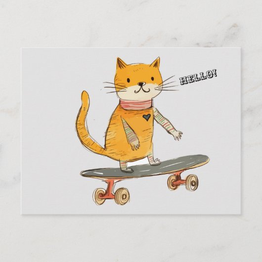 Funny Ginger Cat Skateboard Carte postale (Devant)