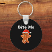 Funny Gingerbread Man Bijt Me Kerst Koek Cos Sleutelhanger (Voorkant)