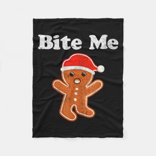 Funny Gingerbread Man Bite Me Christmas Cookie Cos Fleece Deken (Voorkant)