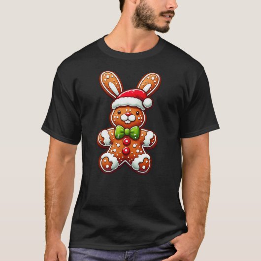 Funny Gingerbread Man Rabbit Christmas Womens Mens T-shirt (Voorkant)
