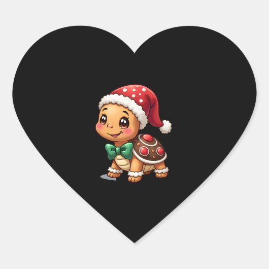 Funny Gingerbread Man Turtle Christmas Womens Mens Hart Sticker (Voorkant)