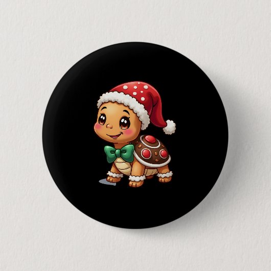 Funny Gingerbread Man Turtle Christmas Womens Mens Ronde Button 5,7 Cm (Voorkant)